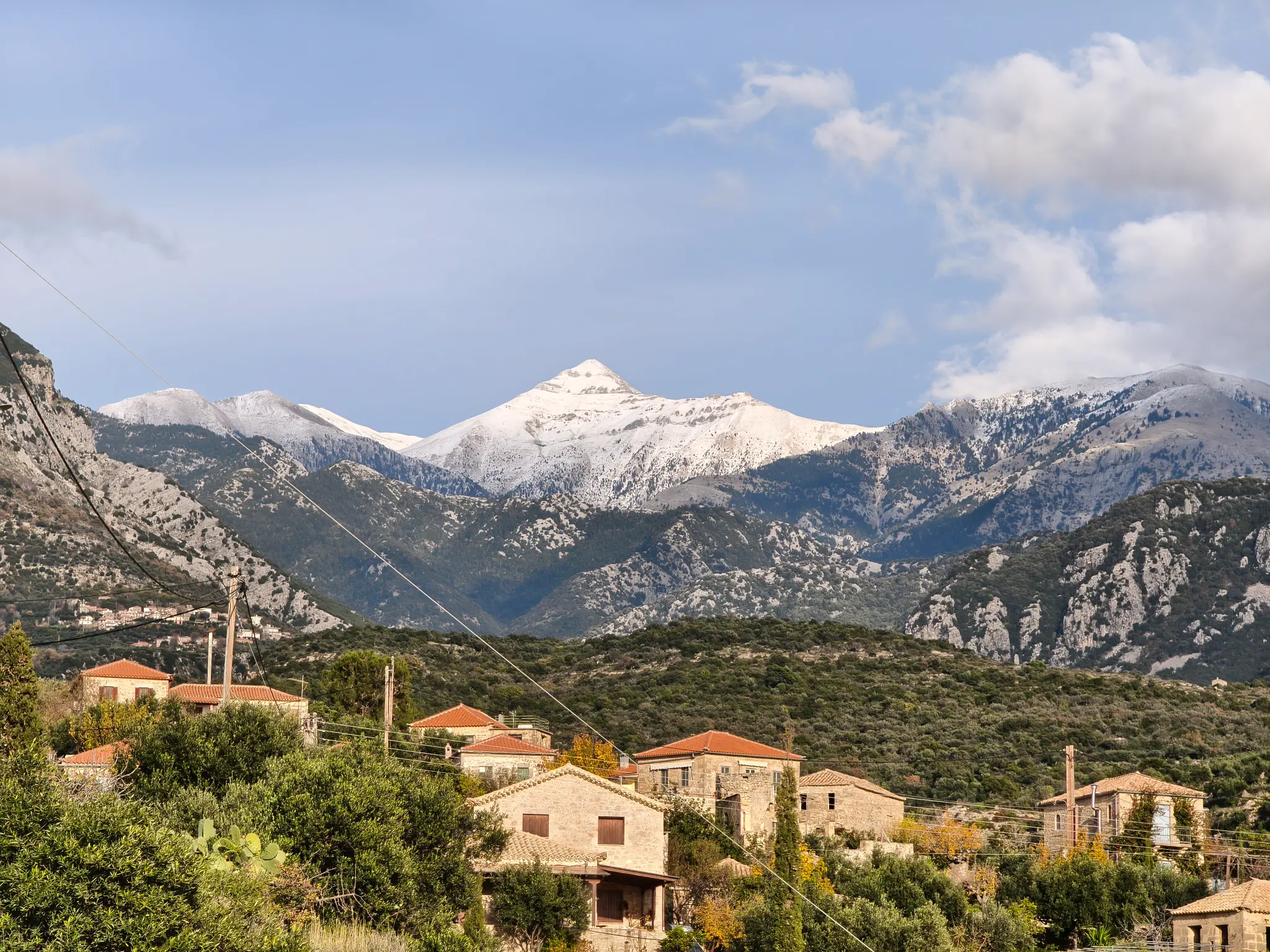Snow-capped Mount Taygetos viewed from Exochori village